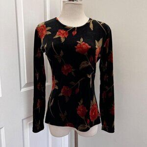 VINTAGE BLACK‎ FLORAL VELVET LONG SLEEVE